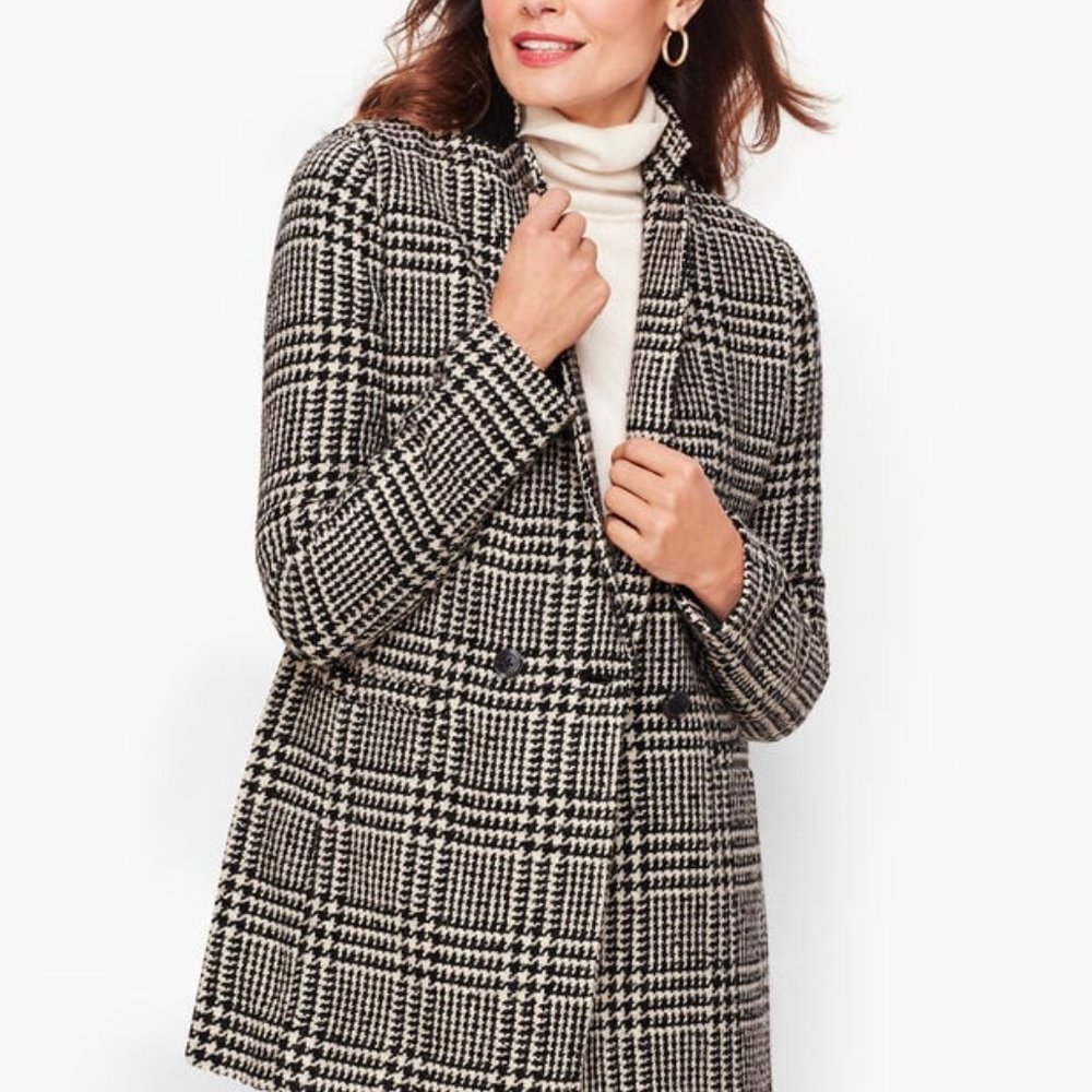 Talbots ~ new ~ Long Boiled Wool Blend Plaid Jacket Peacoat in size 16 Petite